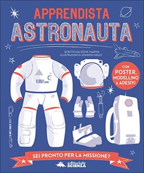 apprendista astronauta con poster modellino e adesivi