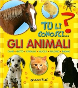 tu li conosci gli animali? cane gatto cavallo mucca pulcino ragno