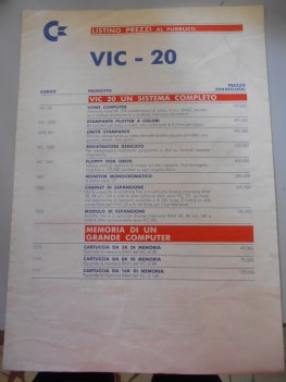 VIC 20 listino prezzi al pubblico