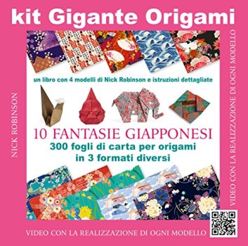 kit gigante origami fantasie giapponesi (300 fogli in 3 formati)